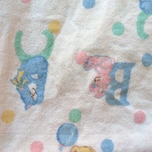 Vintage Riegal Morgan Baby Blanket Bunnies Balloons Kitty Teddy Bear Flannel